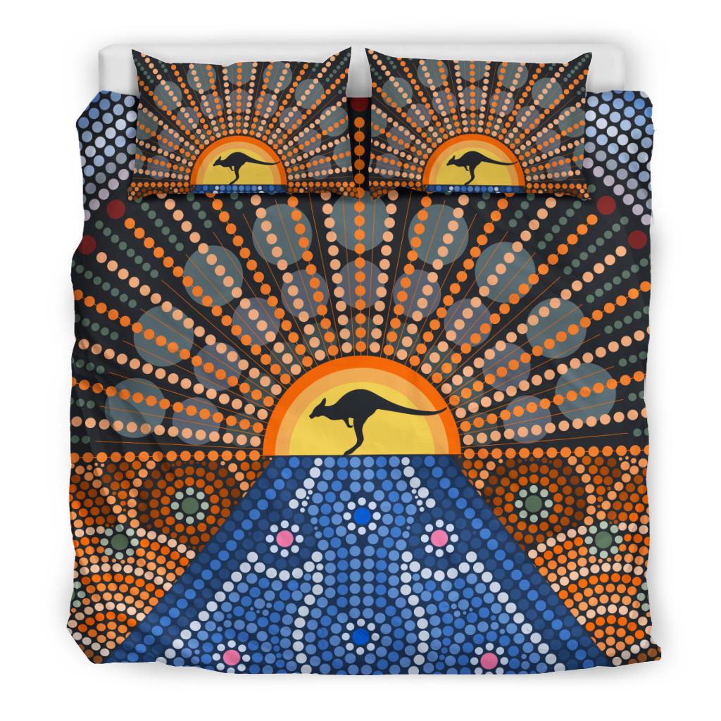 Aboriginal Bedding Set - Kangaroo Sun Dot Painting