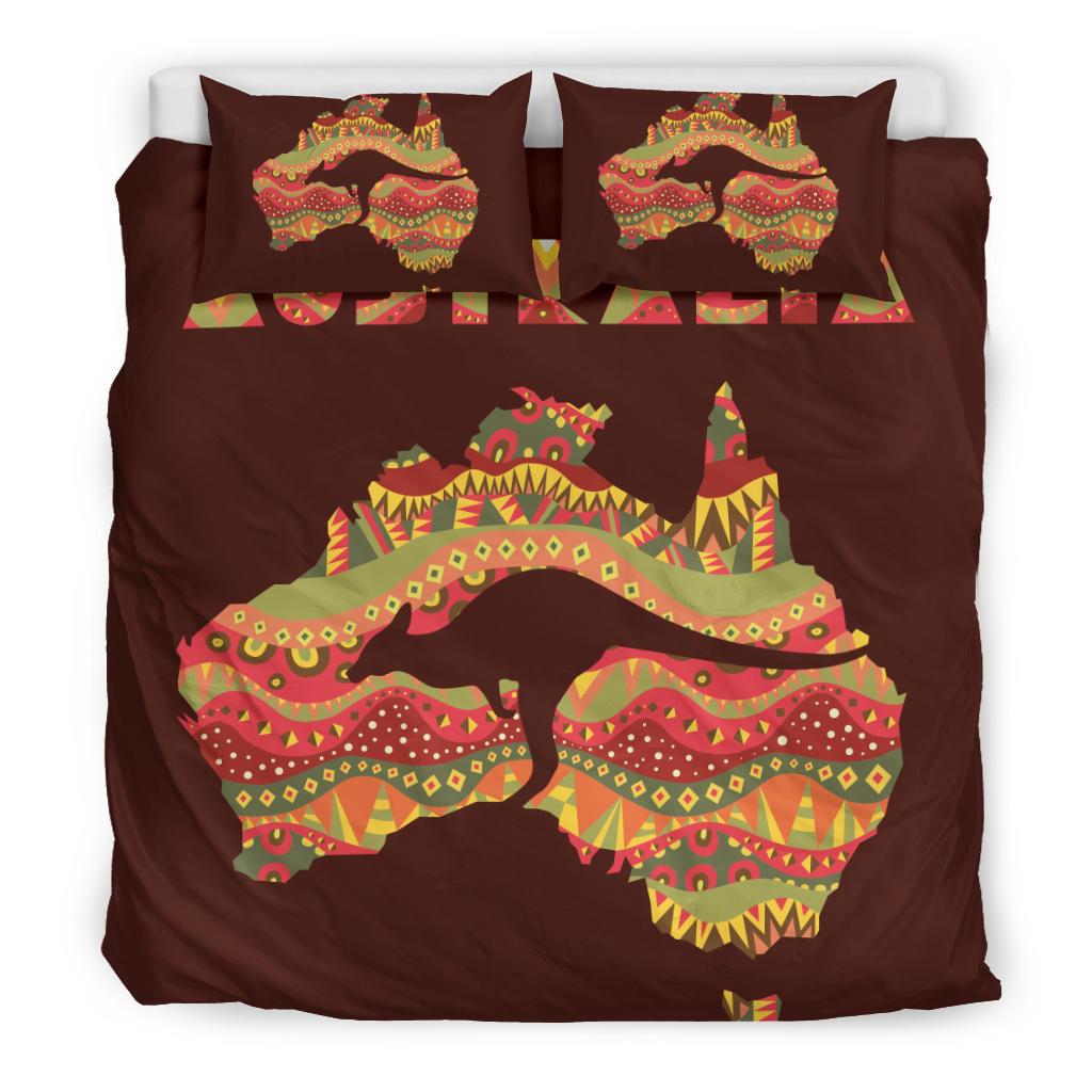 Aboriginal Bedding Set - Australia Map Patterns Kangaroo