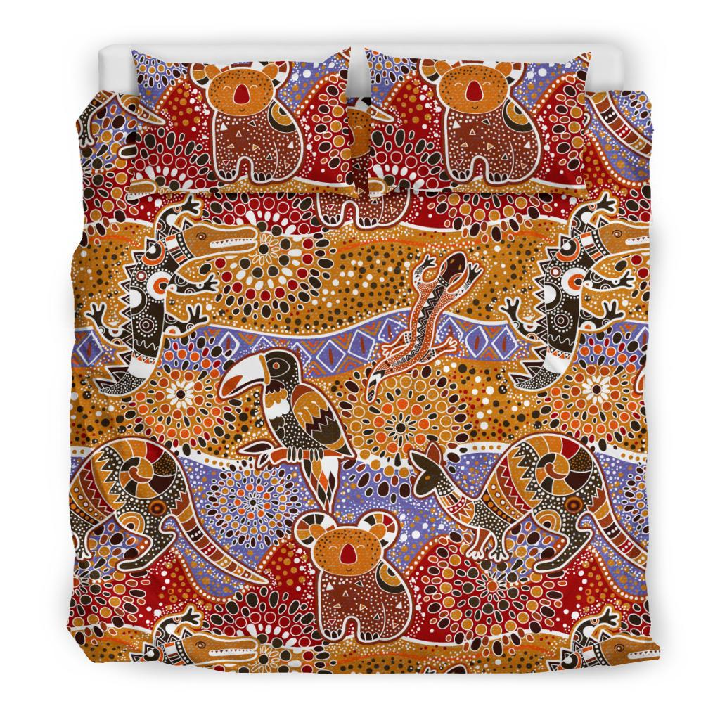 Aboriginal Bedding Set - Kangaroo Kookaburra Koala Patterns Ver01