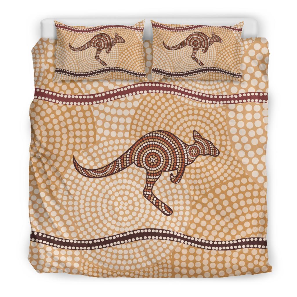 Aboriginal Bedding Set - Kangaroo Dot Painting Circle Art