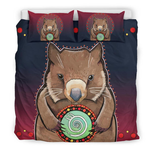 Aboriginal Bedding Set - Wombat Circle Patterns Drawing Painting