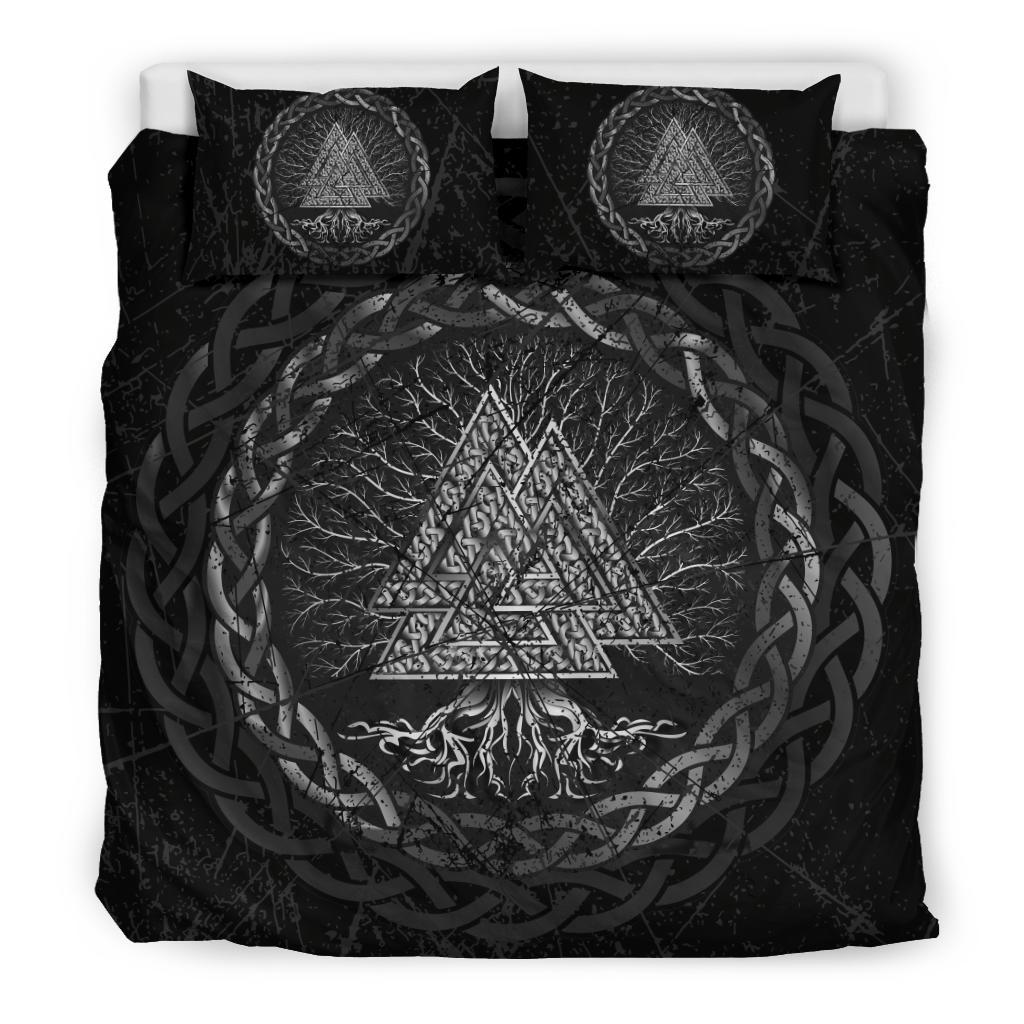 Viking Bedding Set Celtic And Valknut and Tree of Life Yggrdrasil Ver03