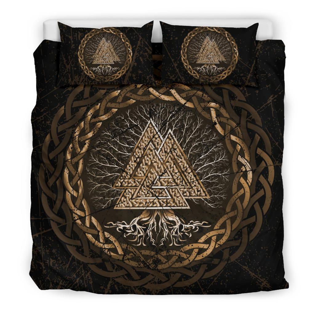 Viking Bedding Set Celtic And Valknut and Tree of Life Yggrdrasil Ver02