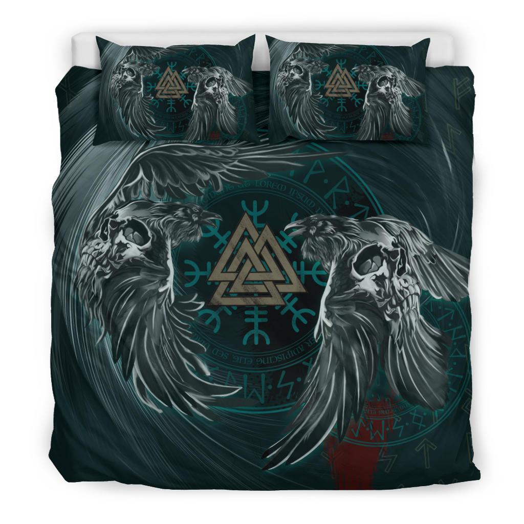 Viking Bedding Set Ravens Skull Tattoo Ver01