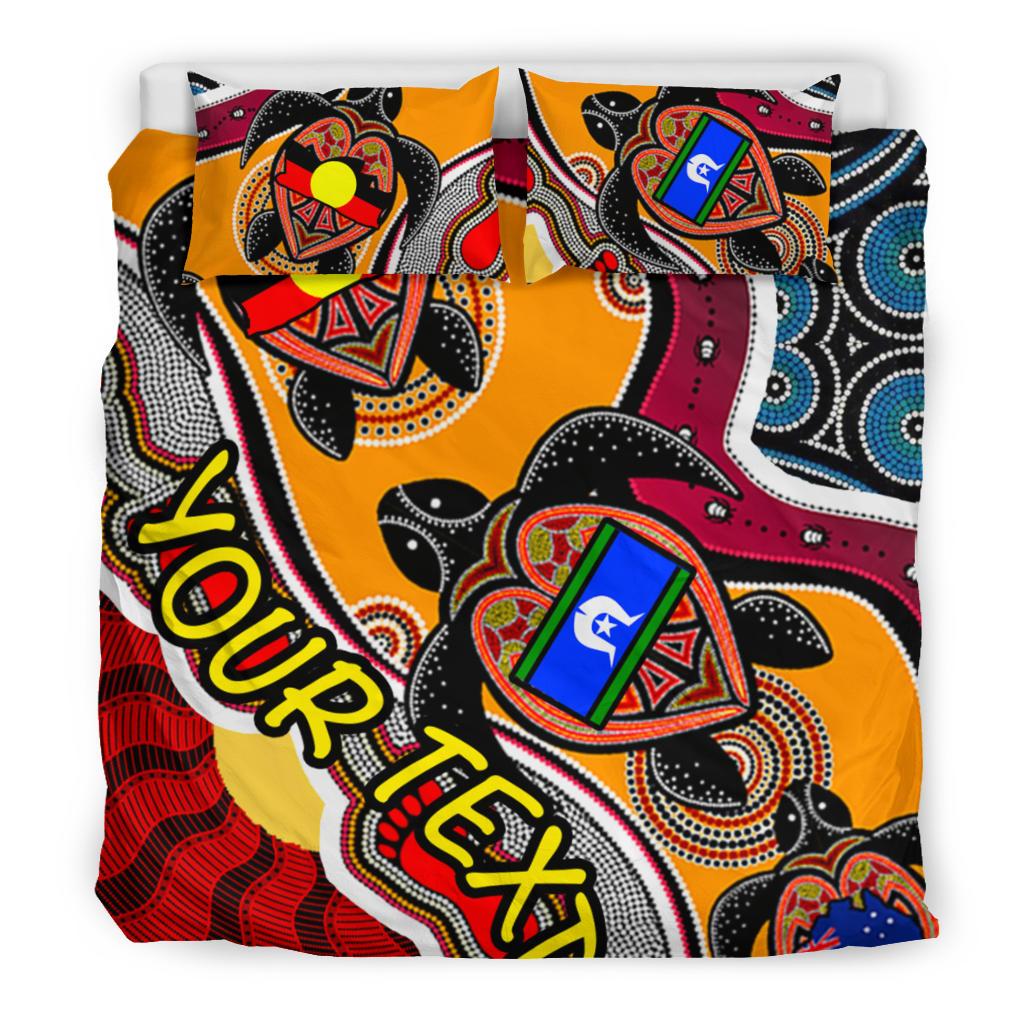 (Custom)  Aboriginal Bedding Set - Indigenous Dots Pattern With Turtle and NAIDOC Flags