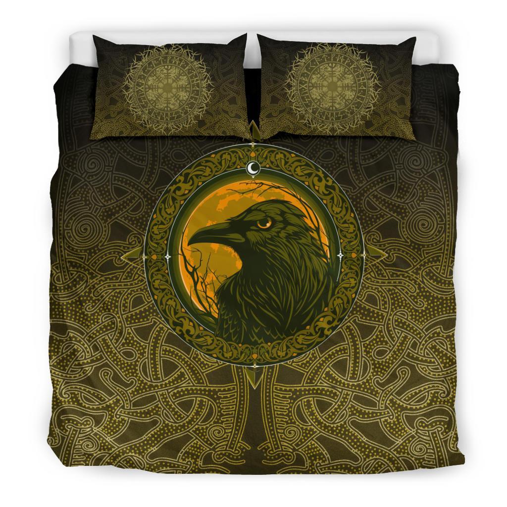 Viking Bedding Set Ethnic Odin Raven Gold