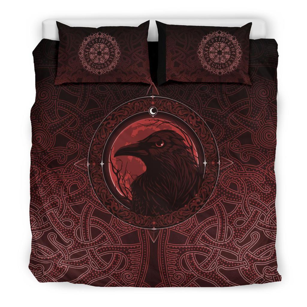 Viking Bedding Set Ethnic Odin Raven Red