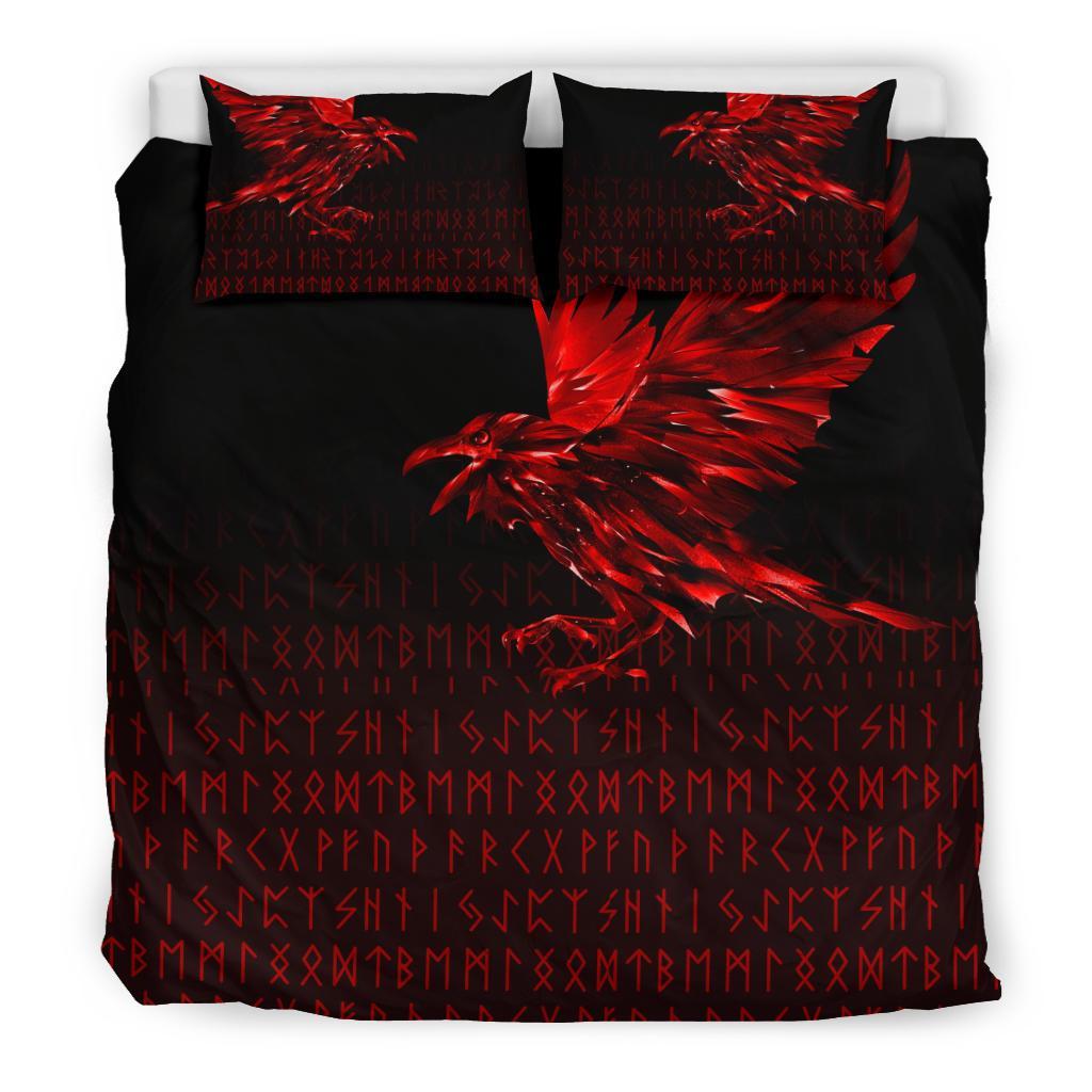 Viking Bedding Set The Raven Of Odin Rune Red