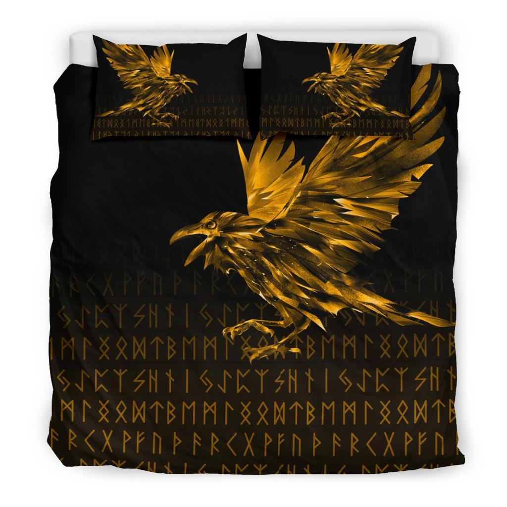 Viking Bedding Set The Raven Of Odin Rune Gold