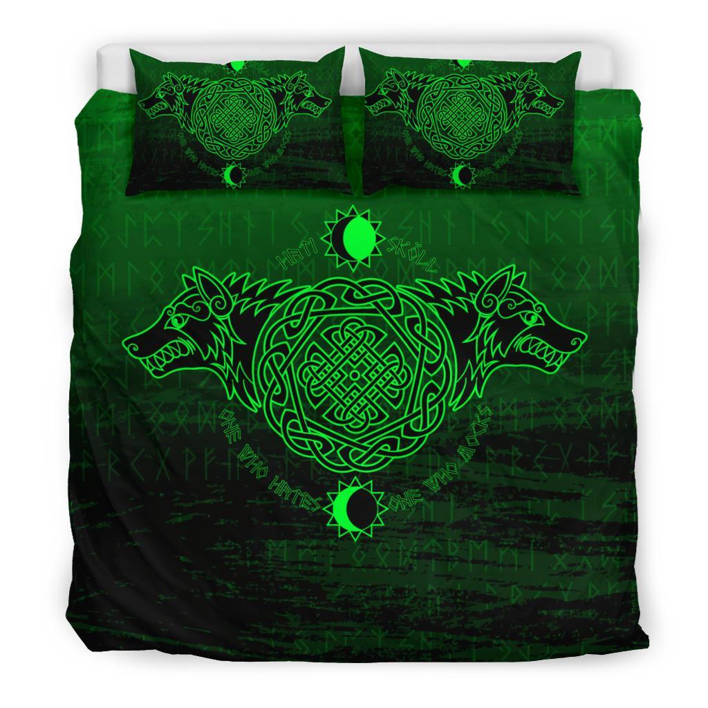 Viking Bedding Set Skoll And Hati Green