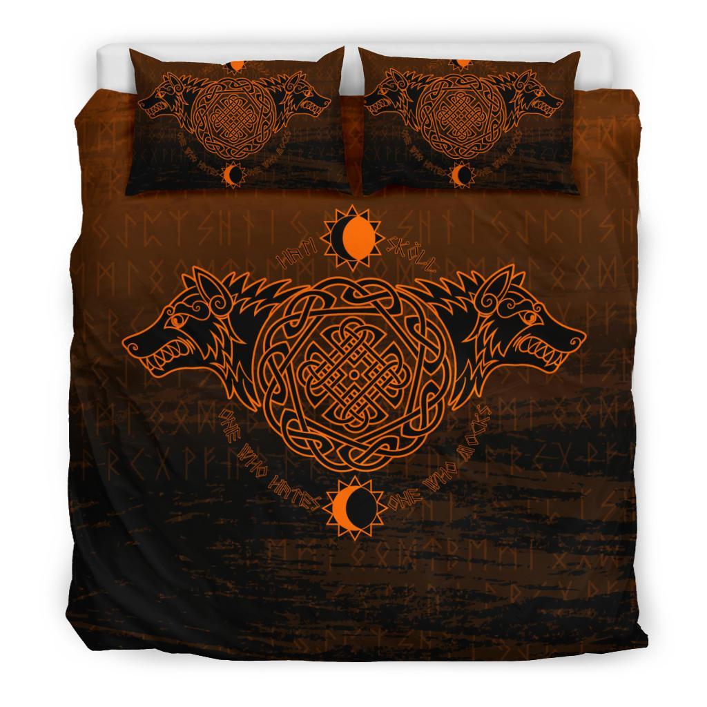 Viking Bedding Set Skoll And Hati Orange