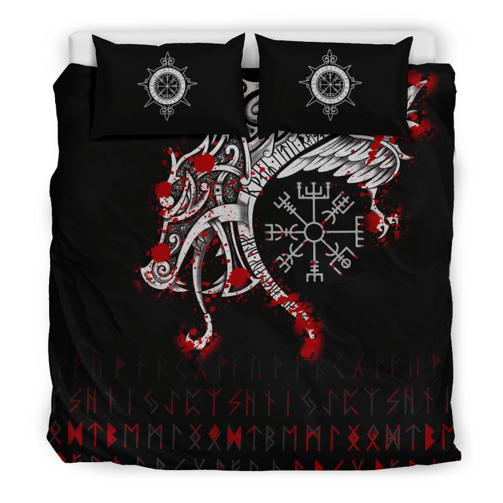 Viking Bedding Set Dragon and Vegvisir Blood Tattoo