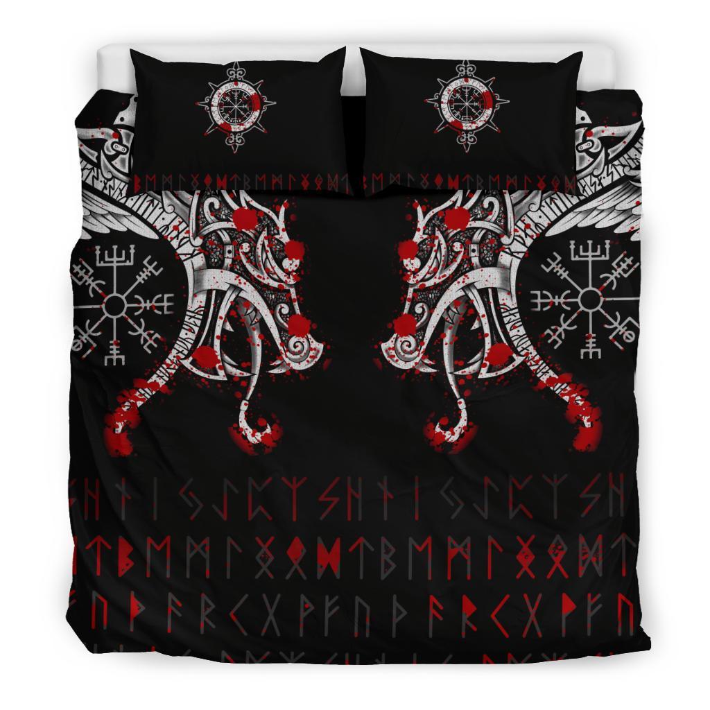 Viking Bedding Set Double Dragon Tattoo And Vegvisir Blood