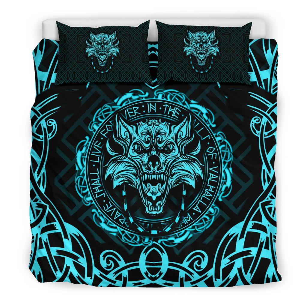 Viking Bedding Set Fenrir Viking Cyan 3D