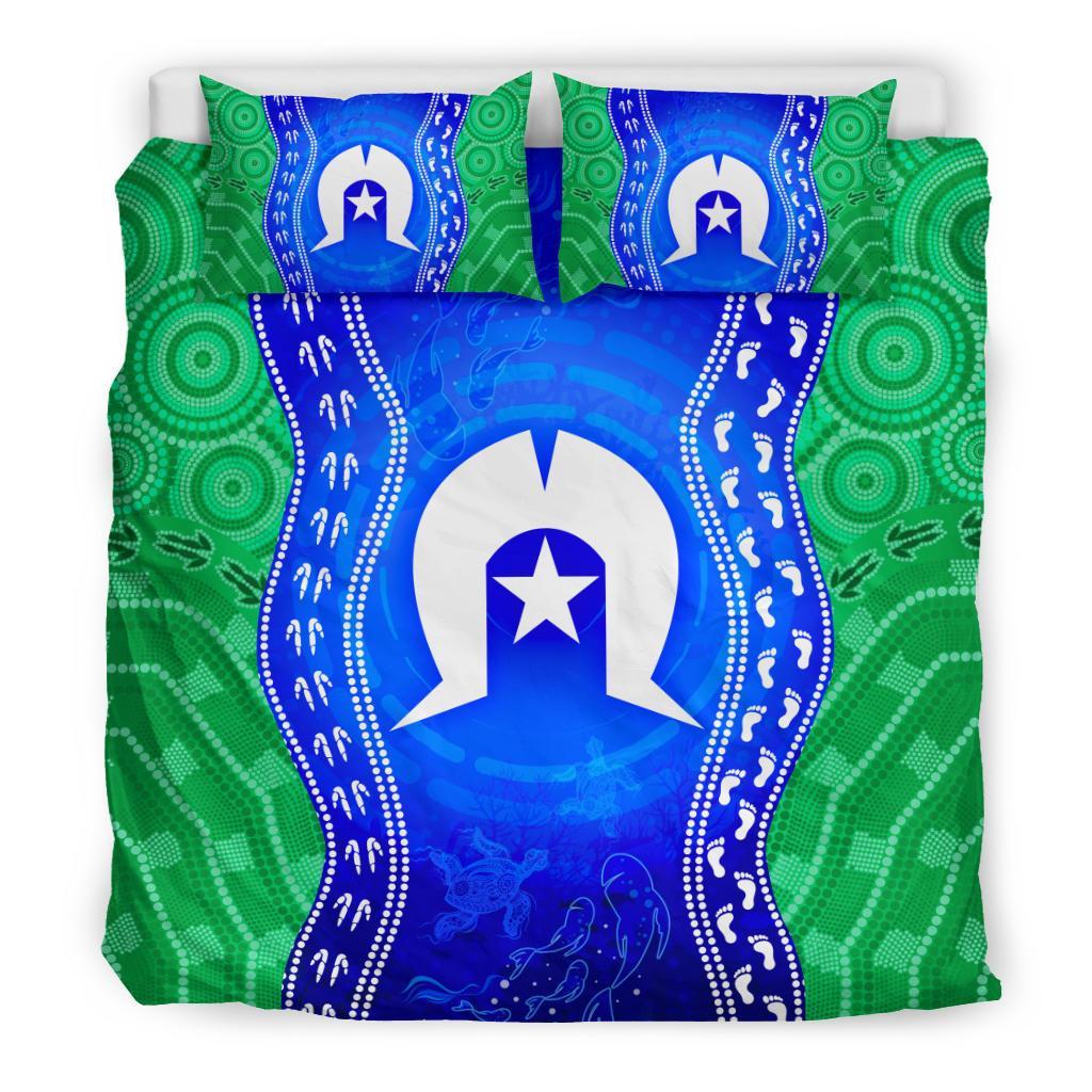 Torres Strait Islanders Bedding Set - Torres Symbol With Aboriginal Patterns