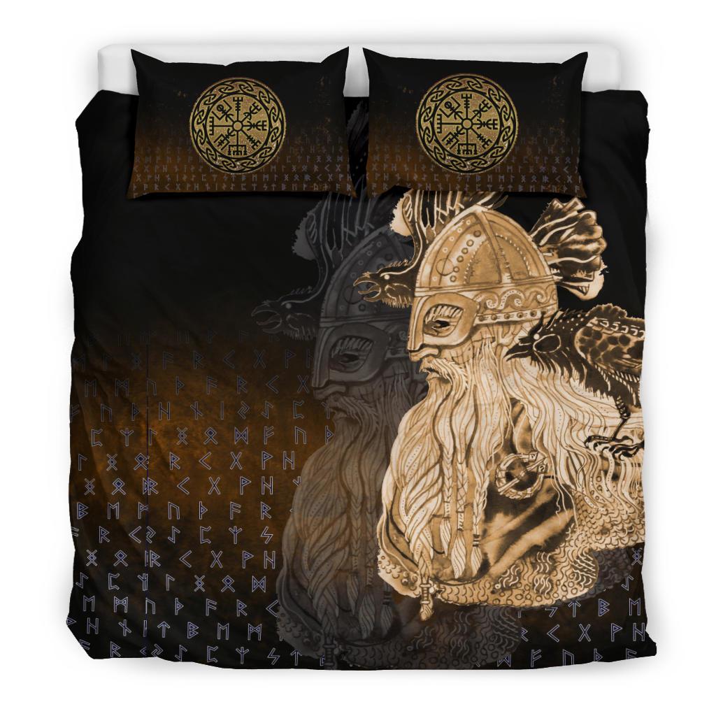 Viking Bedding Set Odin Raven Viking Gold