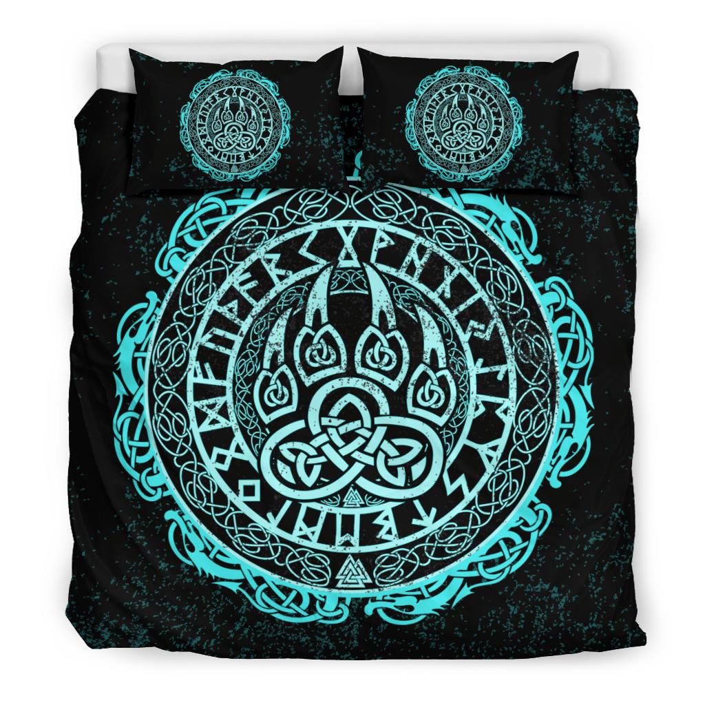 Viking Bedding Set Viking Bear Claws Cyan Tattoo