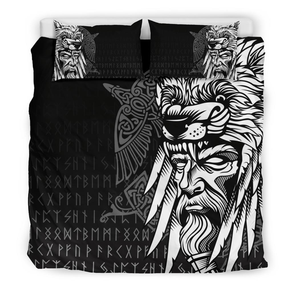 Viking Bedding Set Odin Raven and Fenrir on Hand