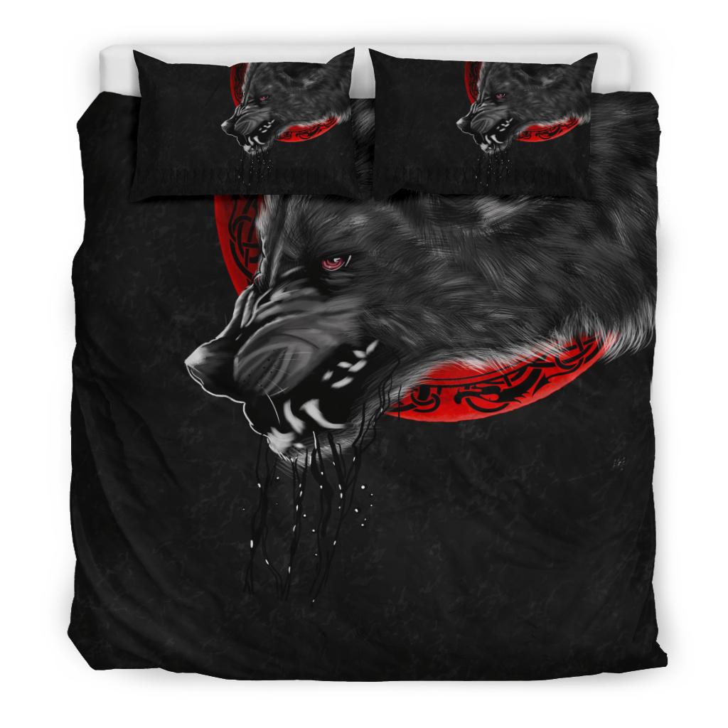 Viking Bedding Set Wolf And Blood Moon