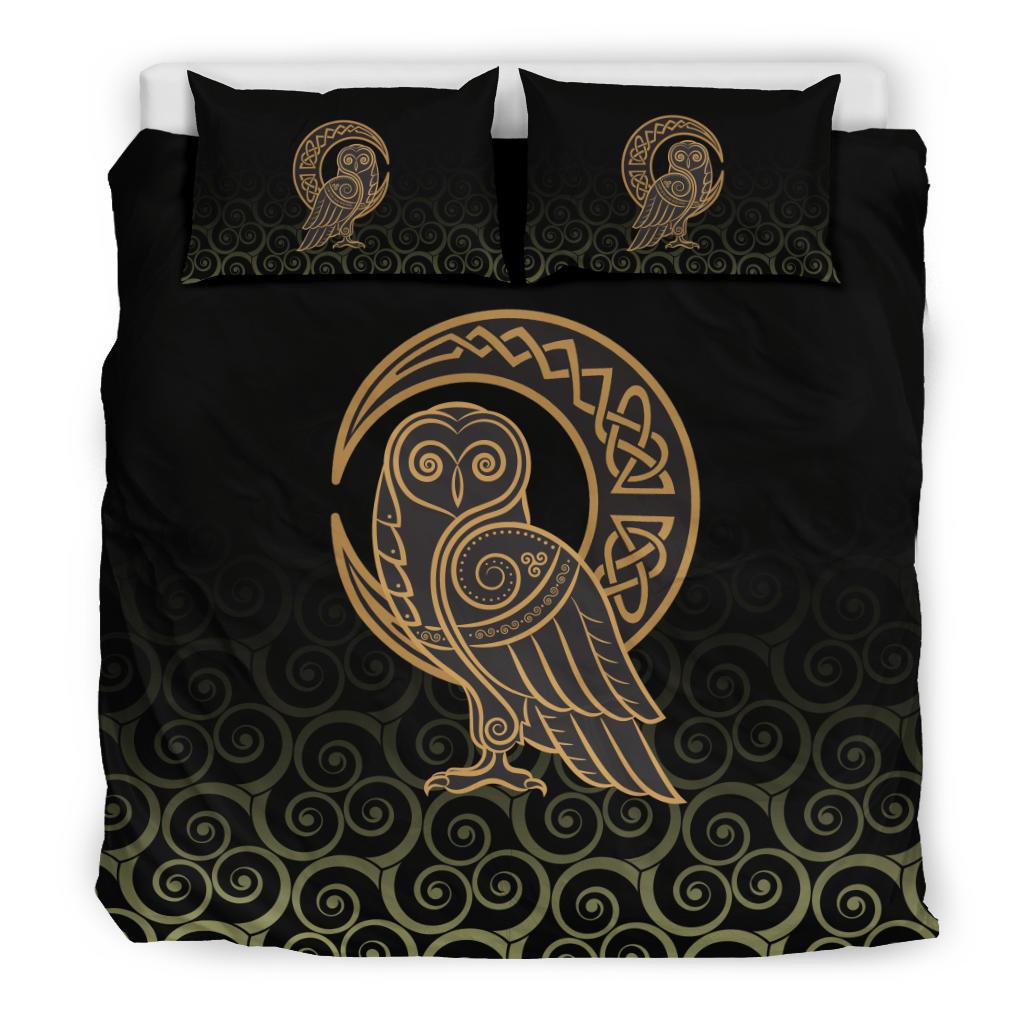 Viking Bedding Set Owl Celtic On Triskels Background