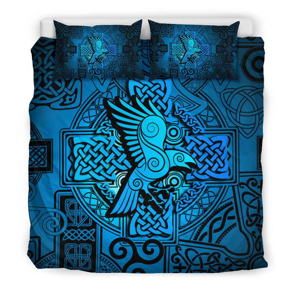 Viking Bedding Set Raven Odin Celtic Cyan