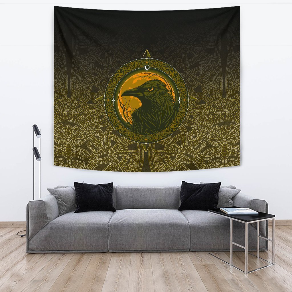 Viking Tapestry Ethnic Odin Raven Gold