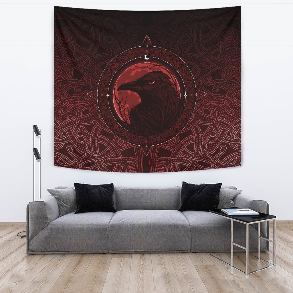 Viking Tapestry Ethnic Odin Raven Red