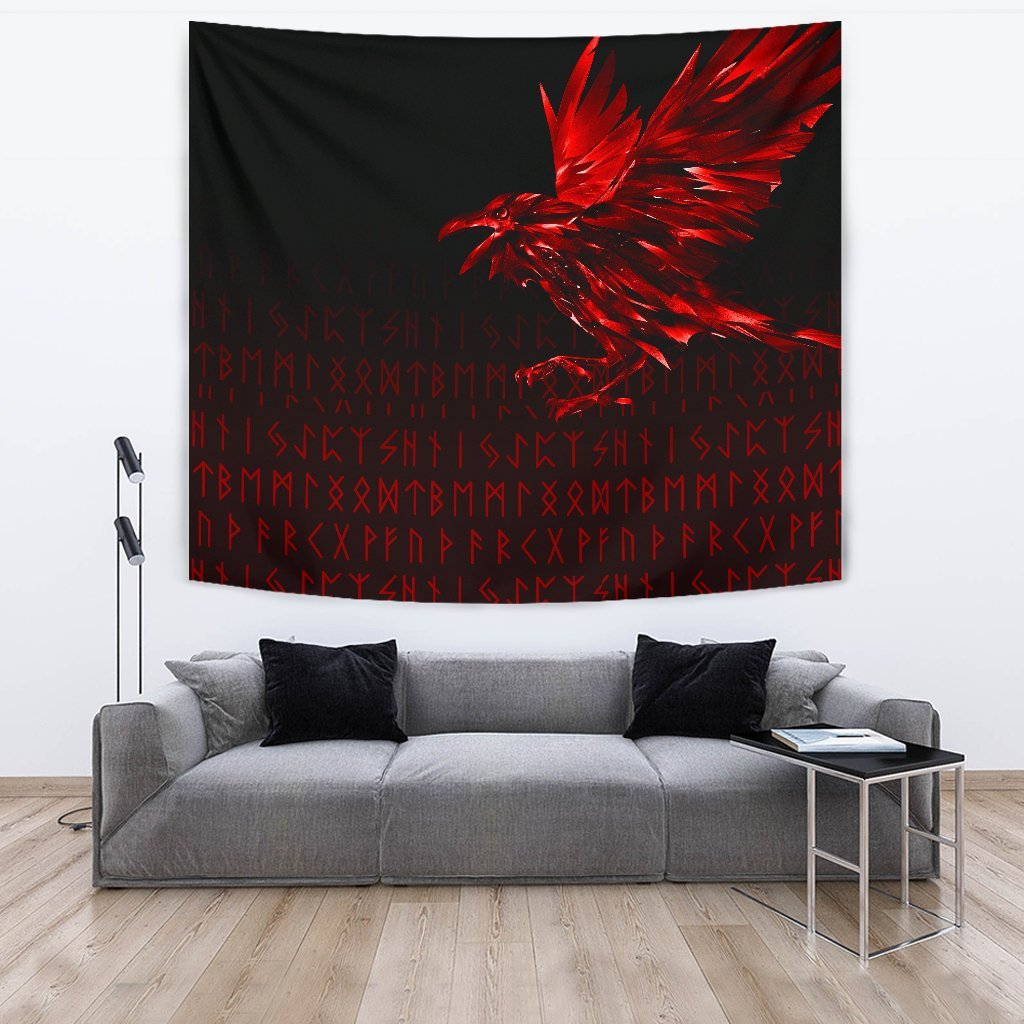 Viking Tapestry The Raven Of Odin Rune Red