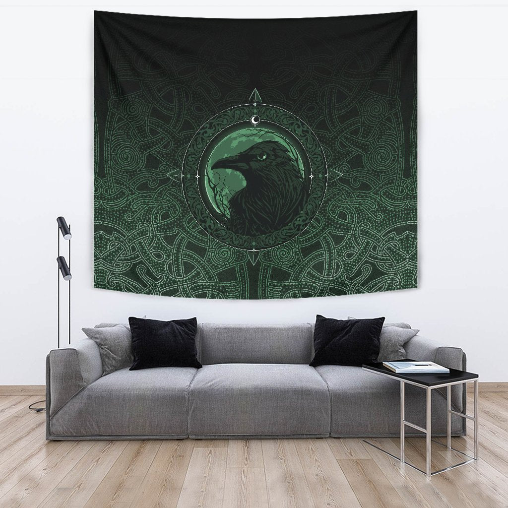 Viking Tapestry Ethnic Odin Raven Green