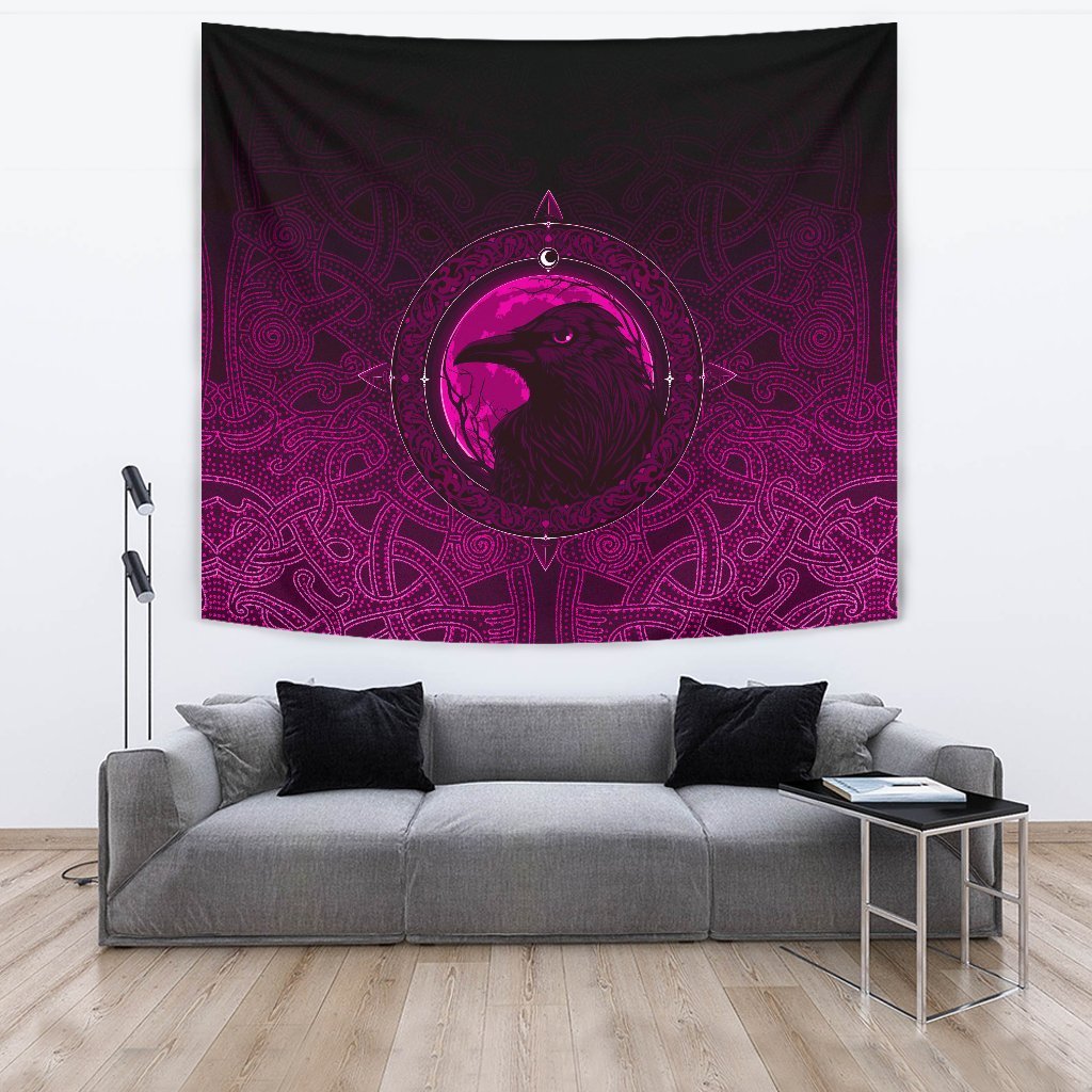 Viking Tapestry Ethnic Odin Raven Pink