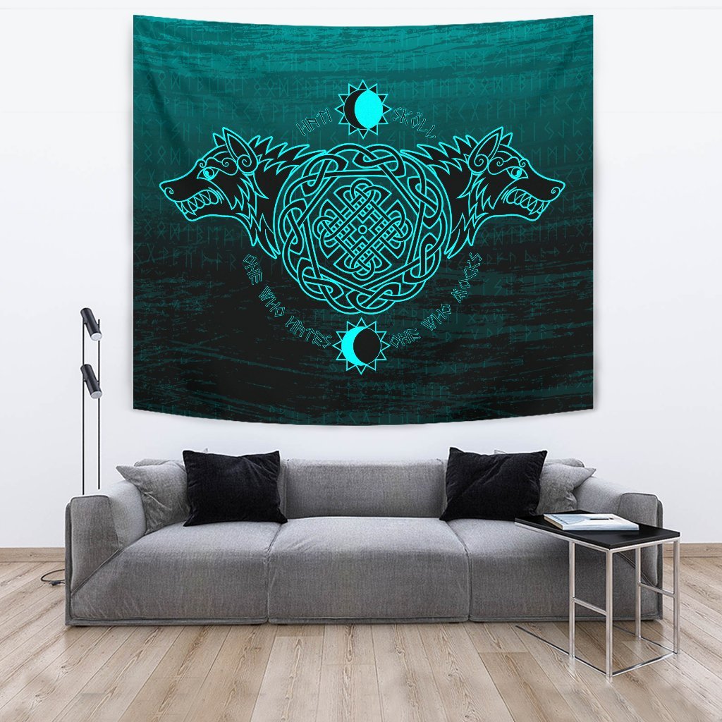 Viking Tapestry Skoll And Hati Cyan Style