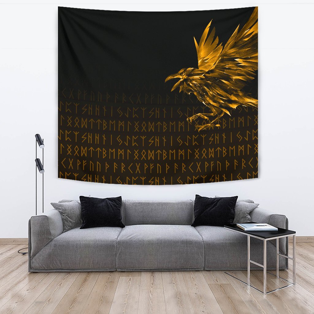 Viking Tapestry The Raven Of Odin Rune Gold