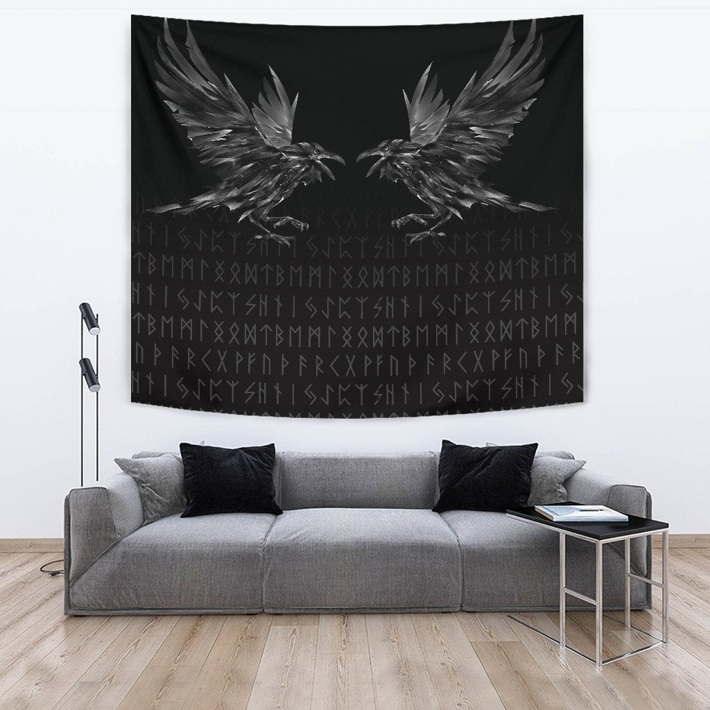 Viking Tapestry Odin Huginn and Muninn Rune