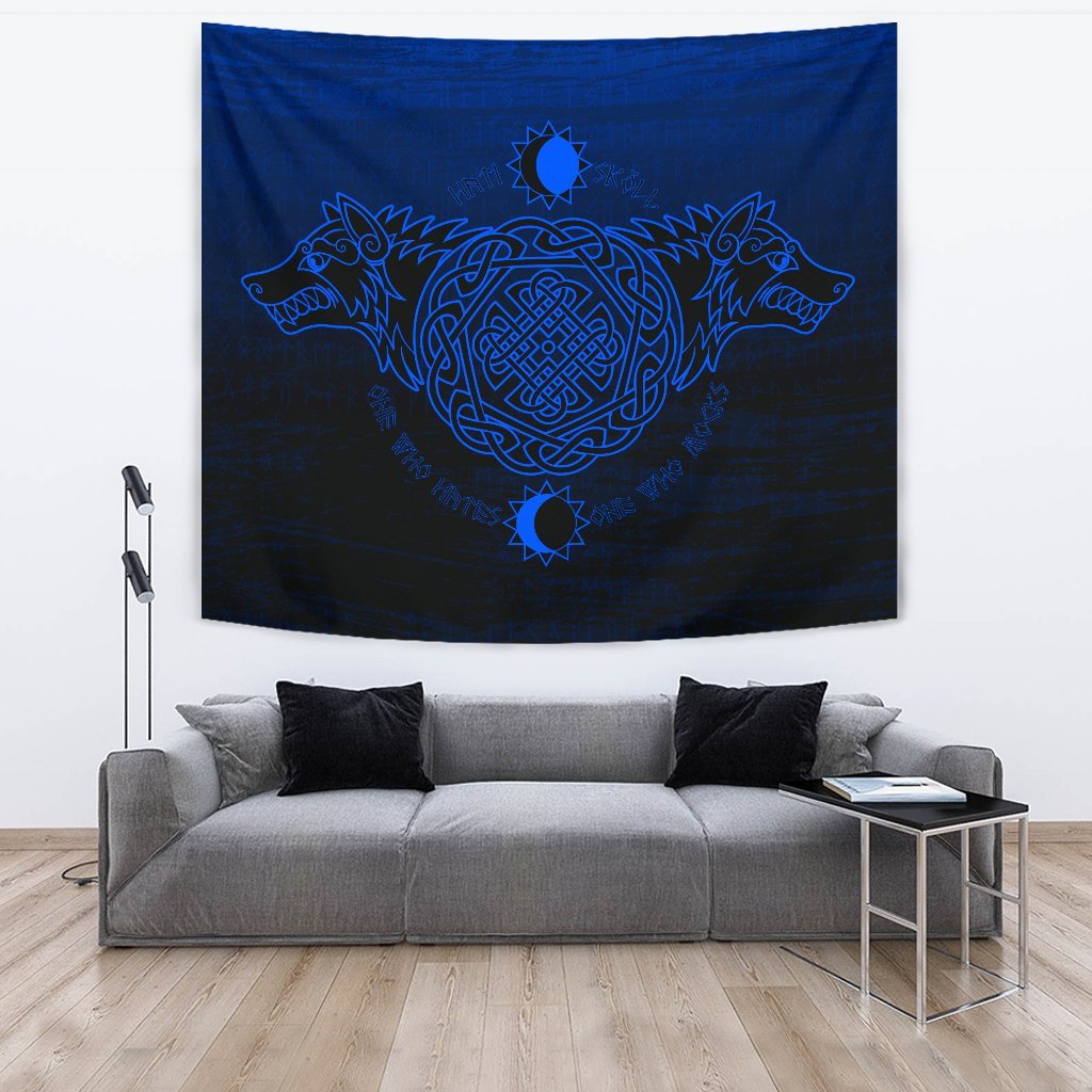 Viking Tapestry Skoll And Hati Blue Style