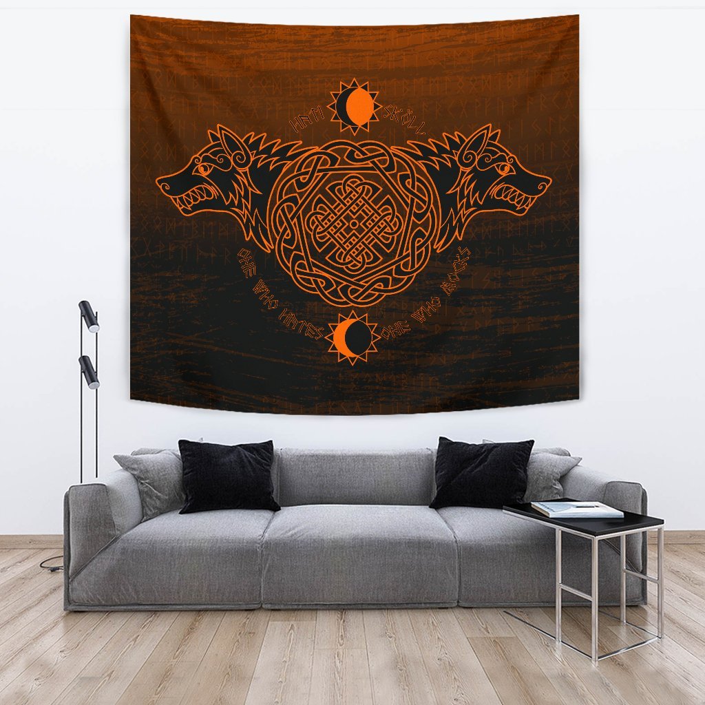 Viking Tapestry Skoll And Hati Orange