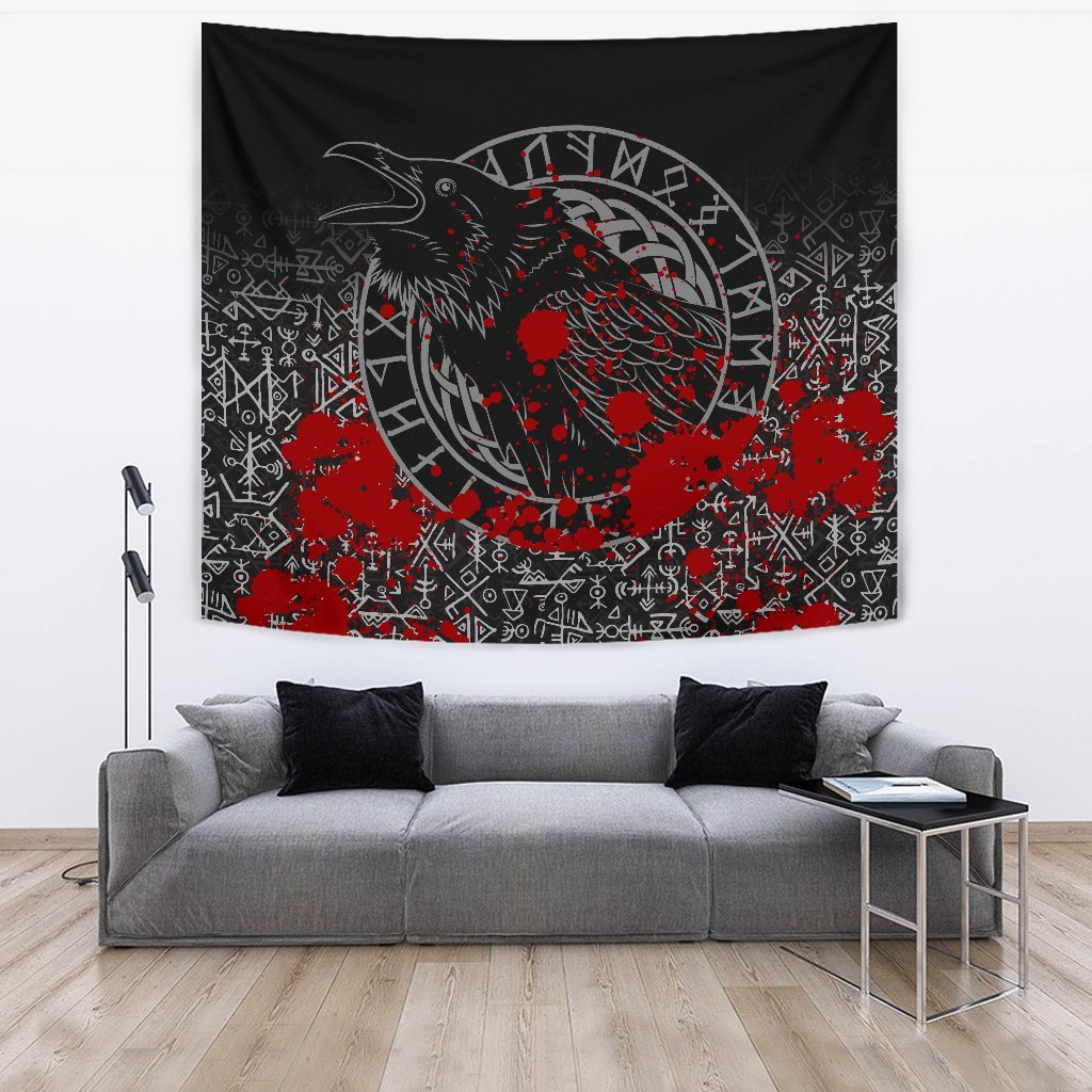 Viking Tapestry Odin Raven Rune Futhark Blood