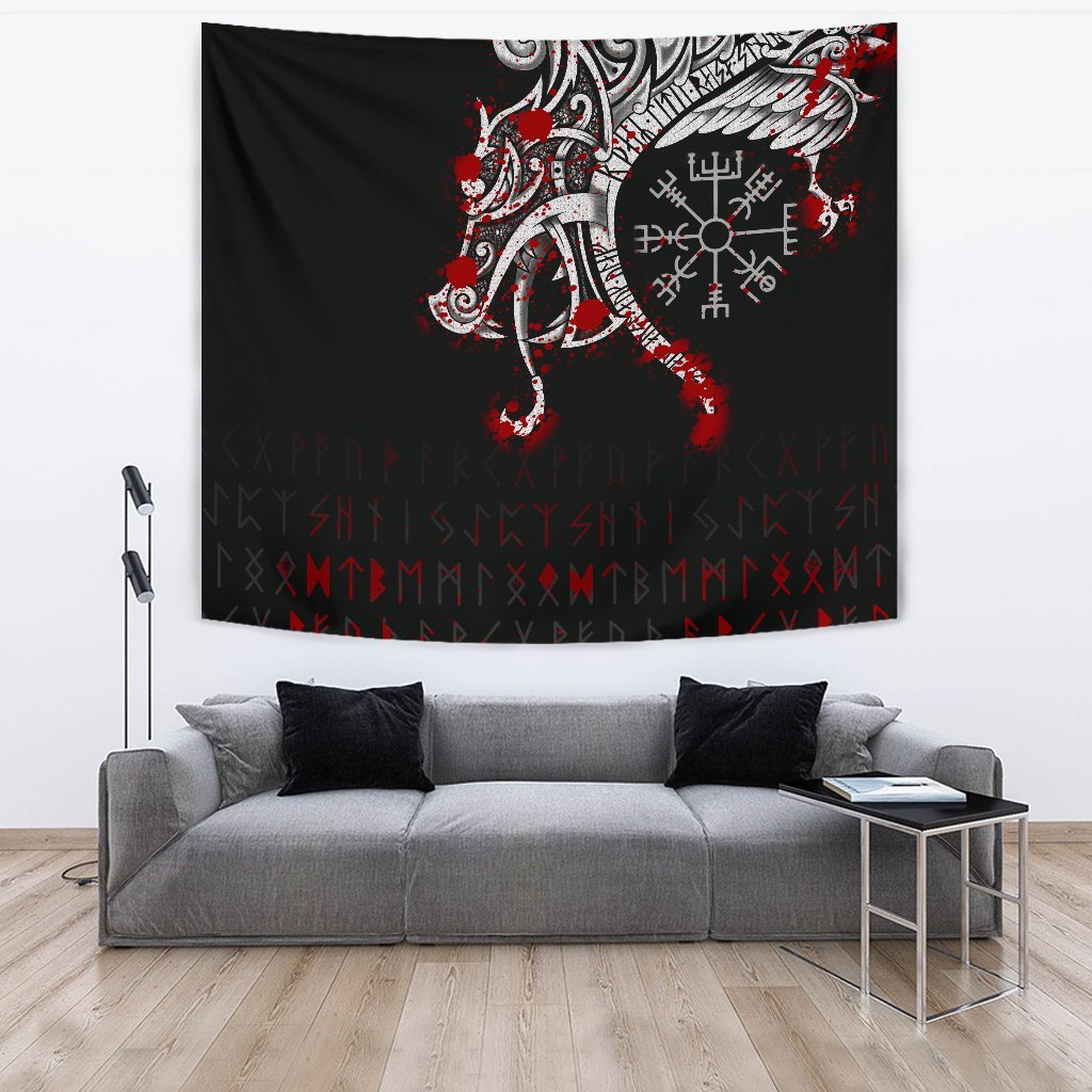 Viking Tapestry Dragon and Vegvisir Blood Tattoo