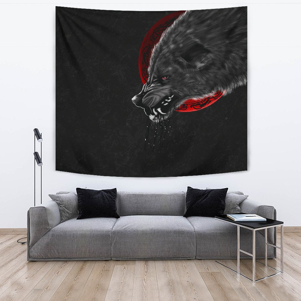 Viking Tapestry Wolf And Blood Moon