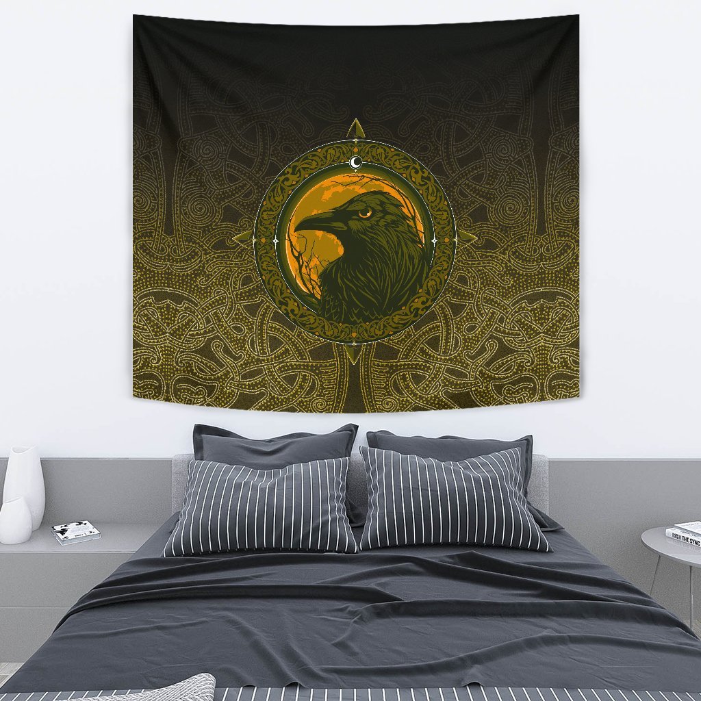 Viking Tapestry Ethnic Odin Raven Gold