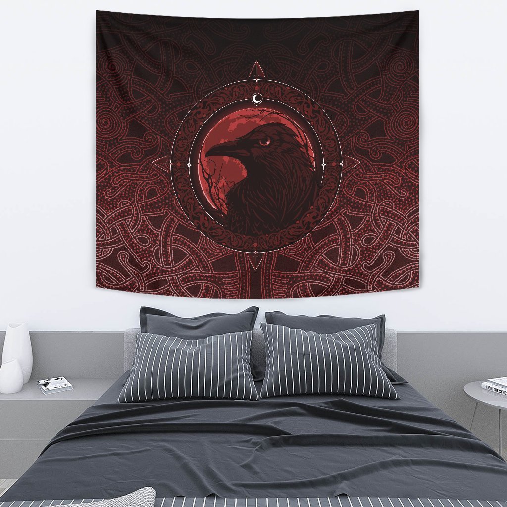 Viking Tapestry Ethnic Odin Raven Red