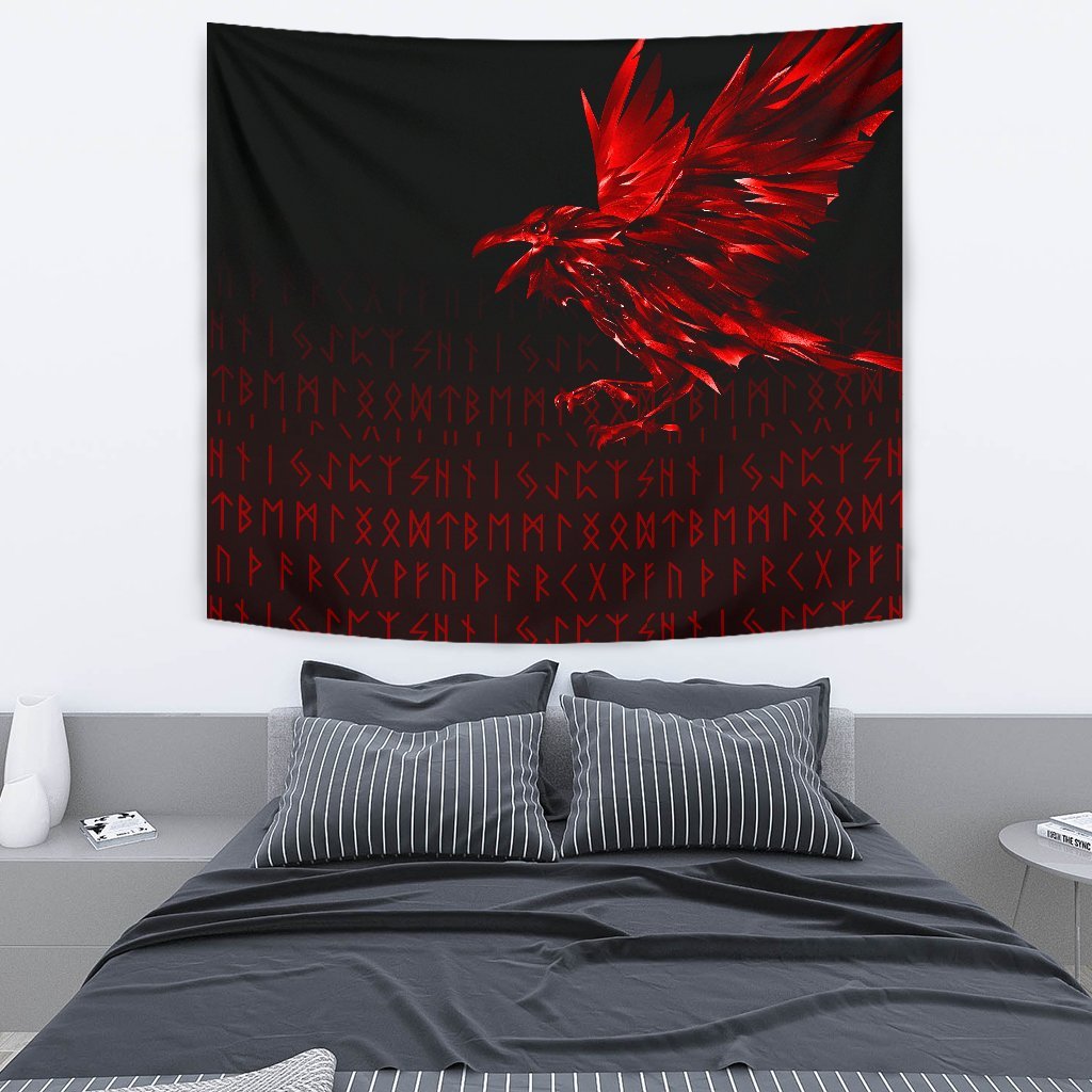 Viking Tapestry The Raven Of Odin Rune Red