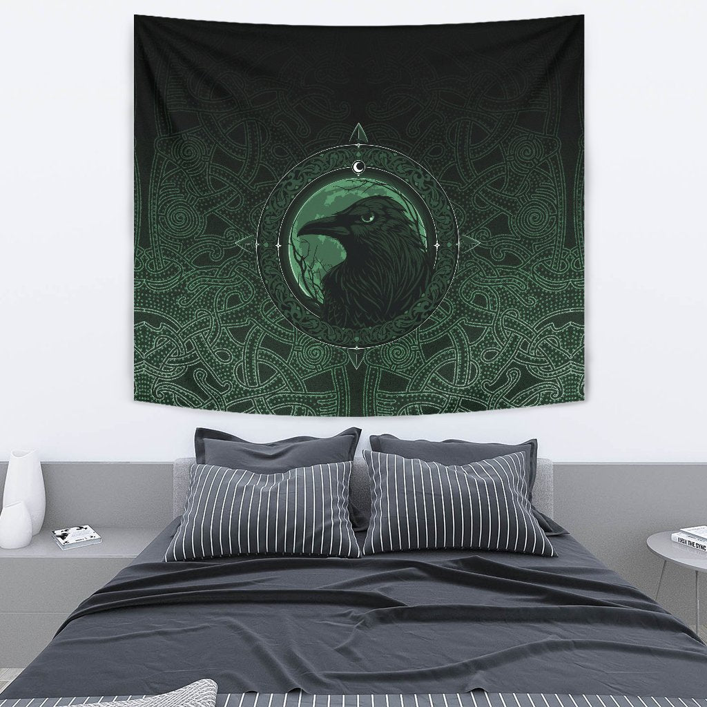 Viking Tapestry Ethnic Odin Raven Green