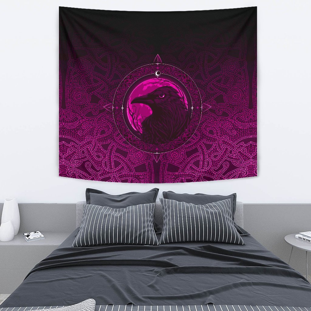 Viking Tapestry Ethnic Odin Raven Pink