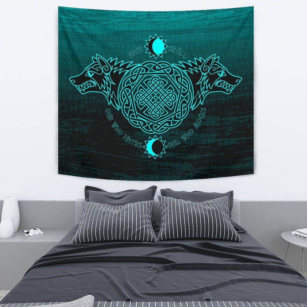 Viking Tapestry Skoll And Hati Cyan Style