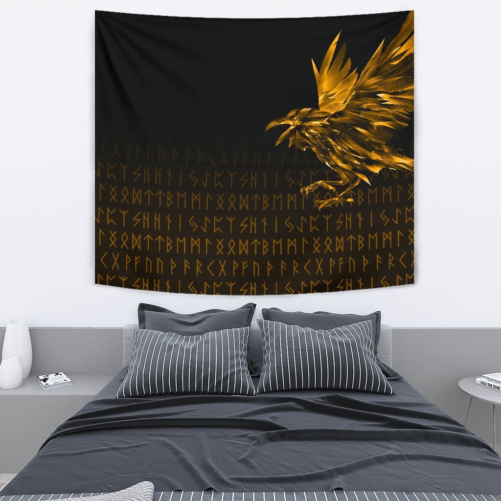 Viking Tapestry The Raven Of Odin Rune Gold