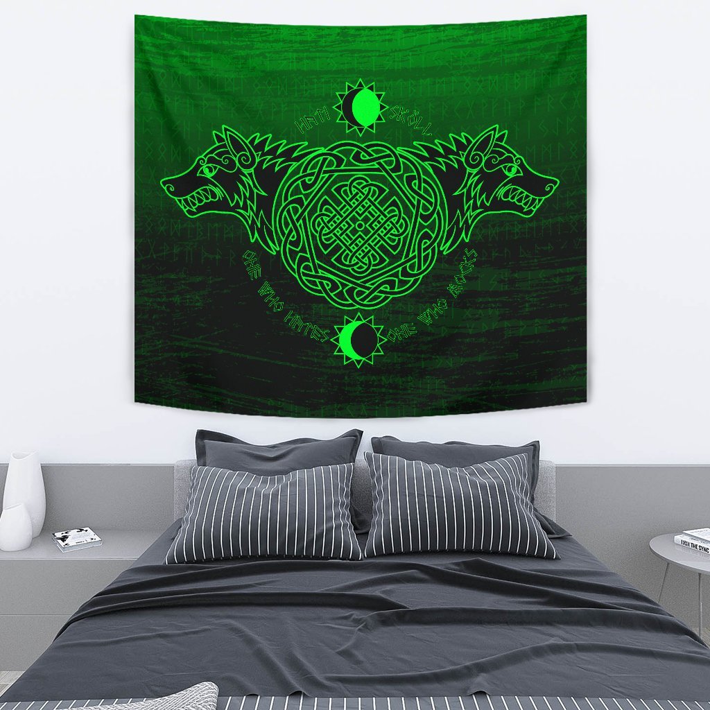 Viking Tapestry Skoll And Hati Green Style