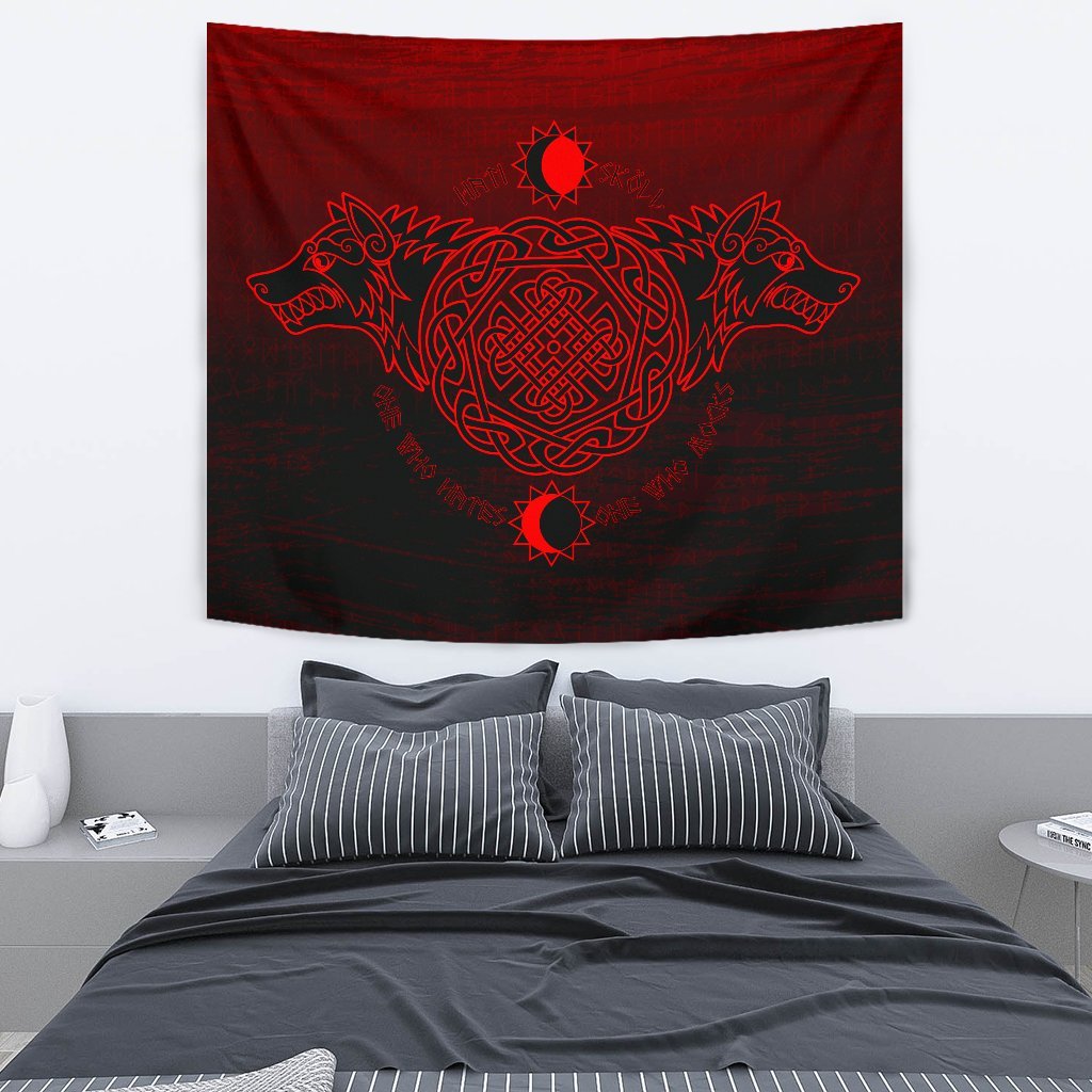 Viking Tapestry Skoll And Hati Red Style