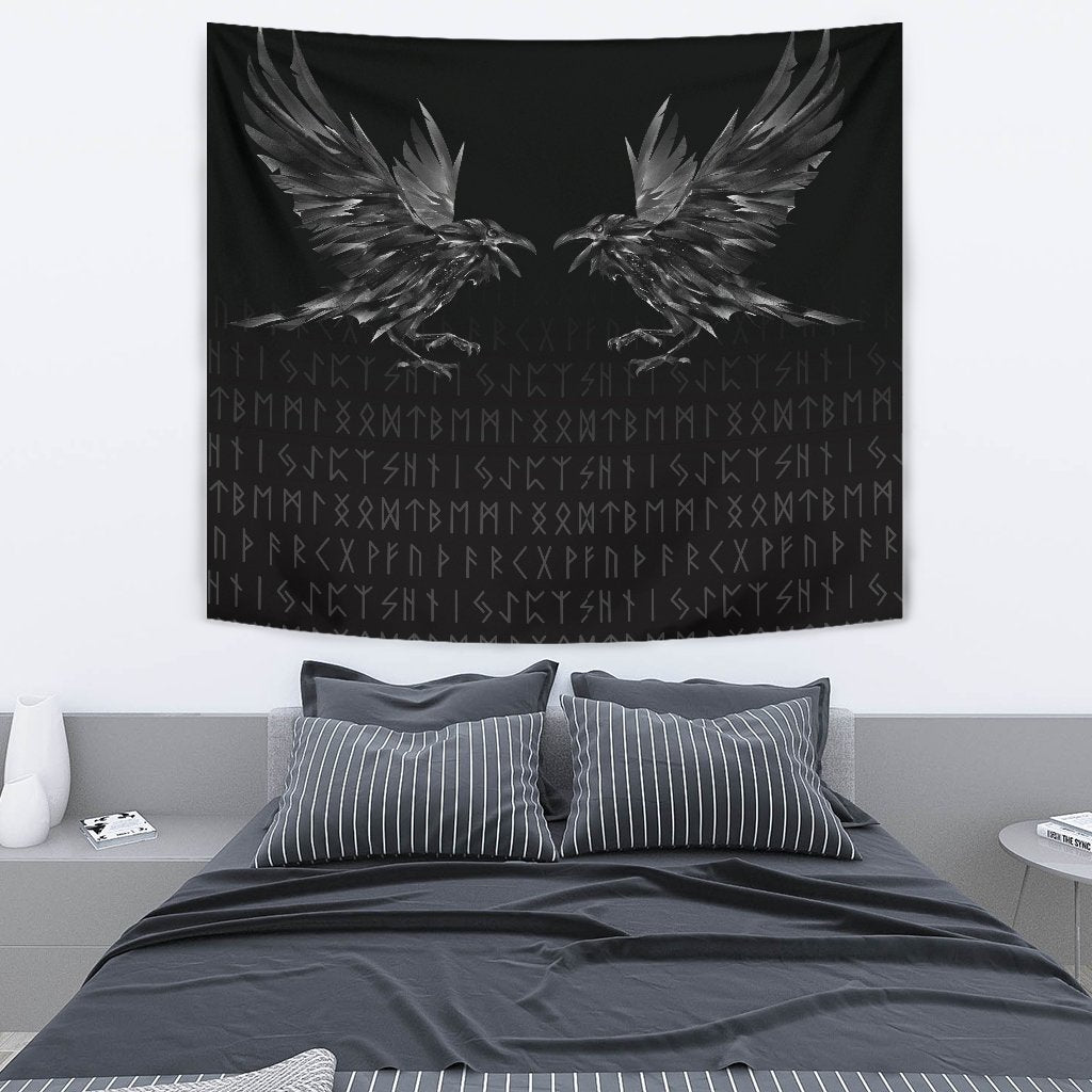 Viking Tapestry Odin Huginn and Muninn Rune