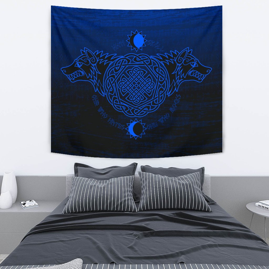 Viking Tapestry Skoll And Hati Blue Style