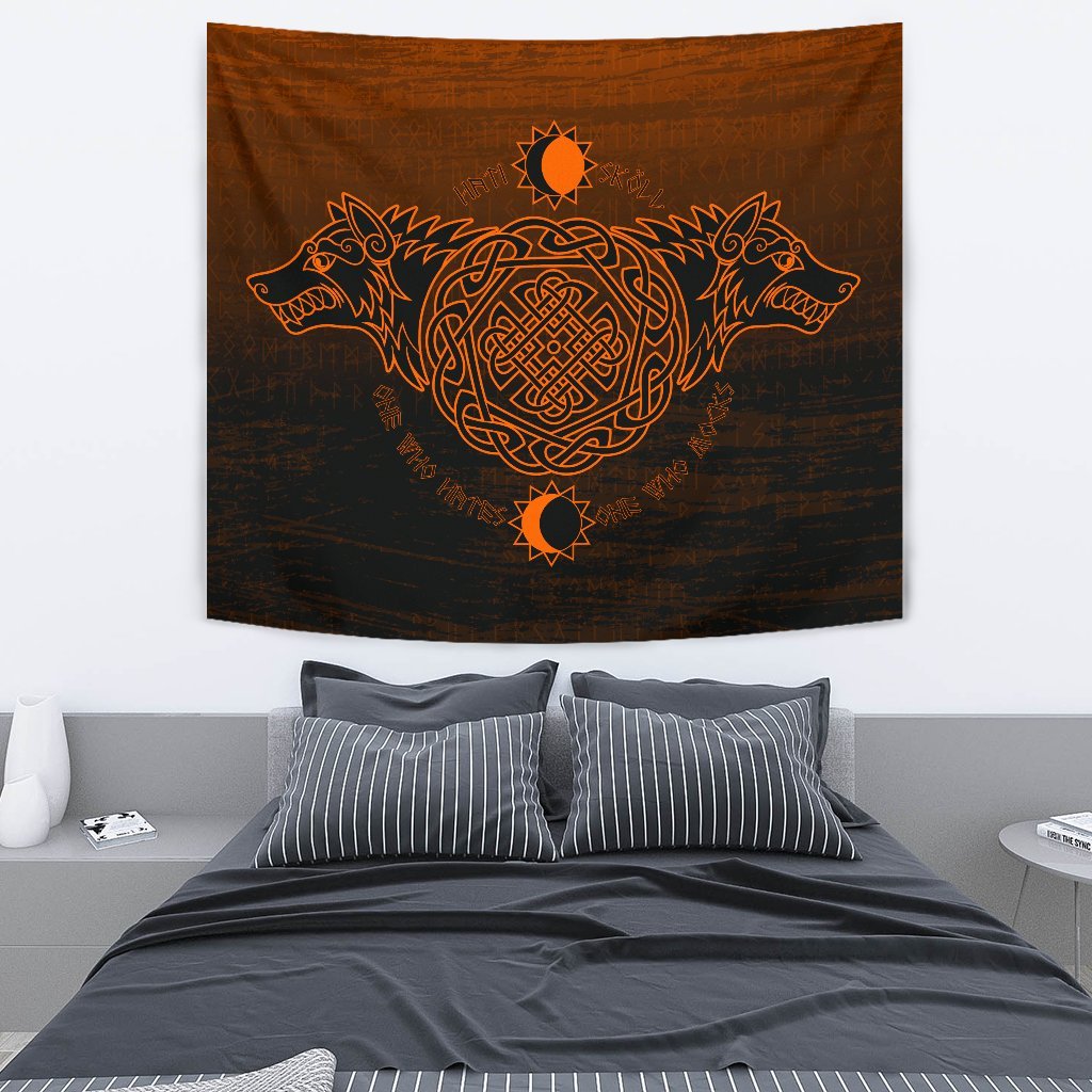 Viking Tapestry Skoll And Hati Orange